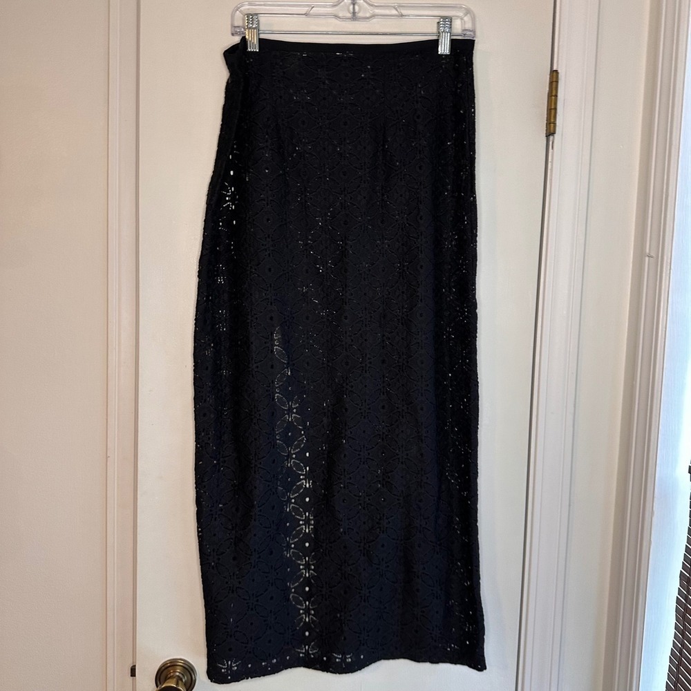 Kimchi Blue Black Lace Maxi Skirt Women's Medium Bohemian Festival Slit - Picture 3 of 6